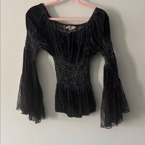 Marrika Nakk Green Velvet Boho Top With Bell Sleeves